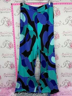 MARALLIS pants swirls groovy Abstract Teal & Blue Wide-Leg Pants